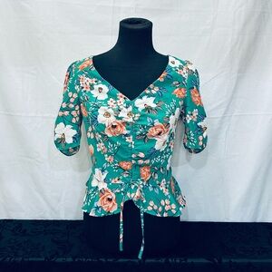 Milk & Honey Blouse Floral Green Women's Top